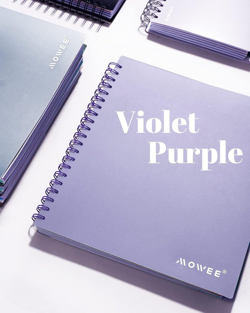 MOWEE 5 Subject Notebook - Spiral Notebook, College Ruled Notebook With Dividers Pocket, Tabs, 11" Ruler, 200 Pages, for Writing Journal, Home & Office, School Supplies, 8.5''x11'' Violet - Image 2